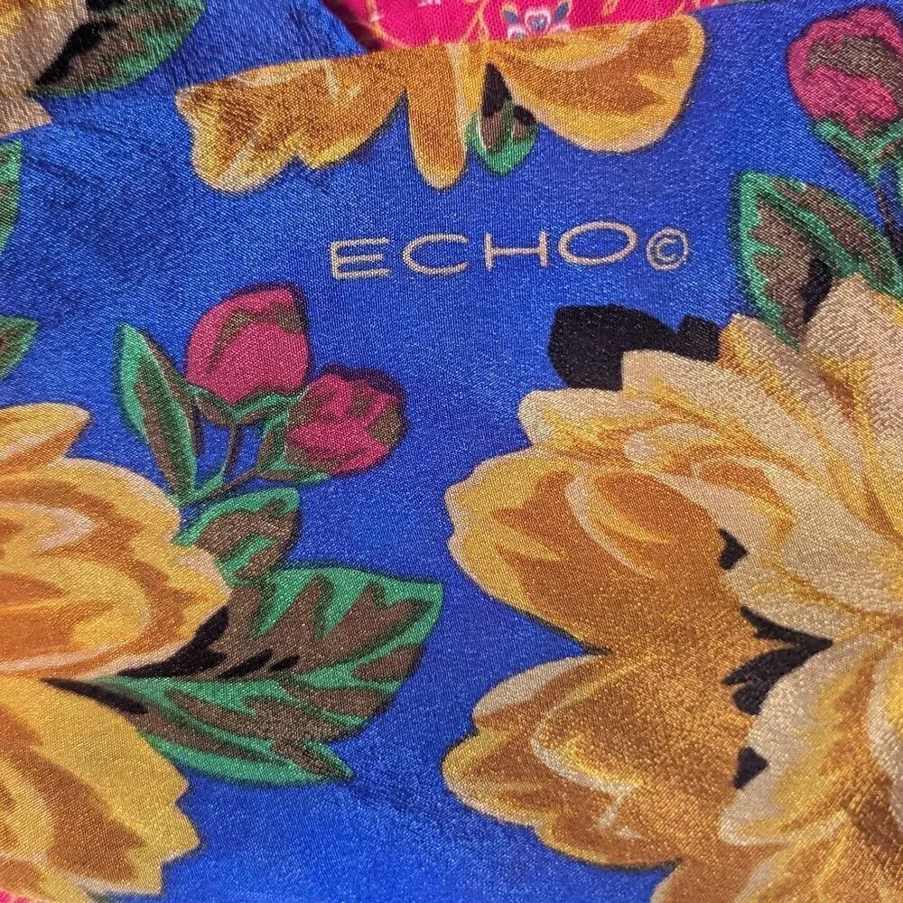 Vintage Skinny Silk Echo Scarf Floral Flowey Cottage Core Boho 80’s‎ 90’s